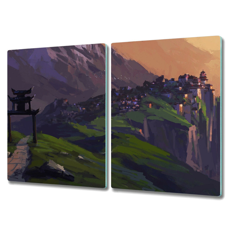 Callicoon Tempered Glass Mountains City on the Hill Sunset Chopping Board, 52cm x 30cm