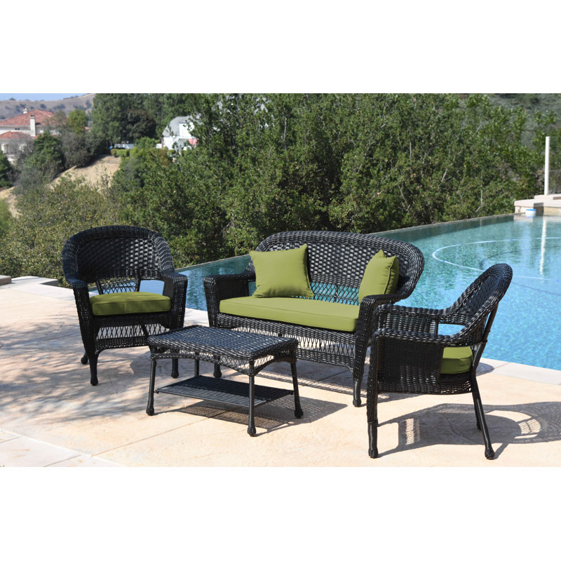 Cecilton 4 Piece Rattan Sofa Seating Group , Green, Black