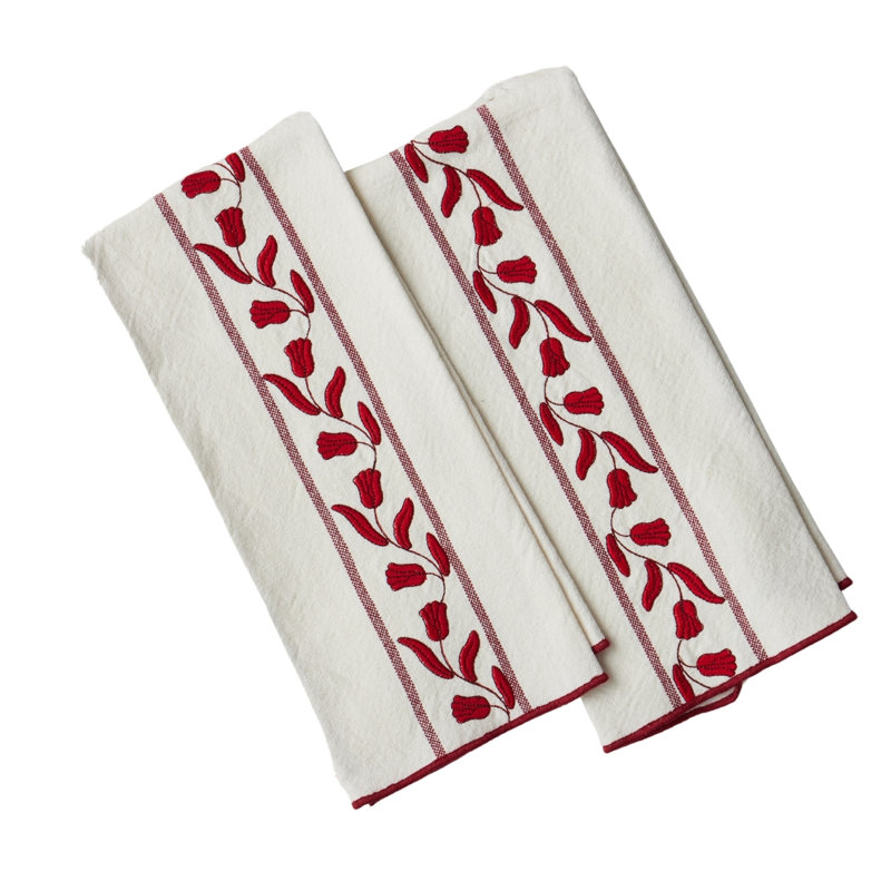 Timeless Tulips Kitchen Tea Towel - Set of 2 - Merlot Red, Merlot Red