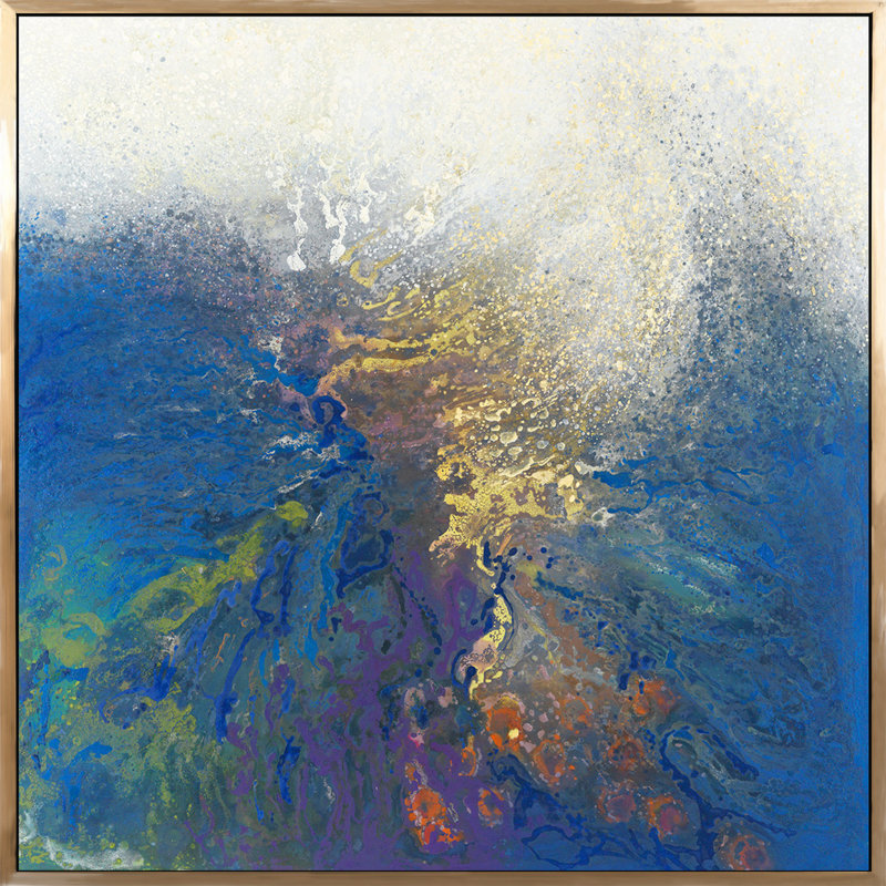 Dispersion Blue Painting, 36" H x 36" W, Gold Framed