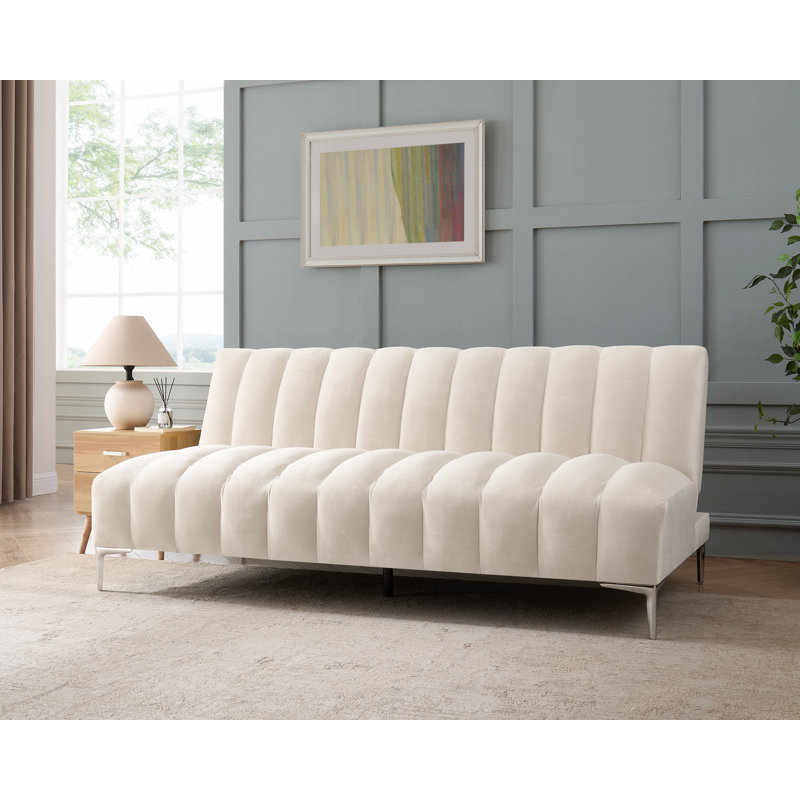 Camille 3 Seater Sofa Bed in Velvety Fabric, Ivory Velvet