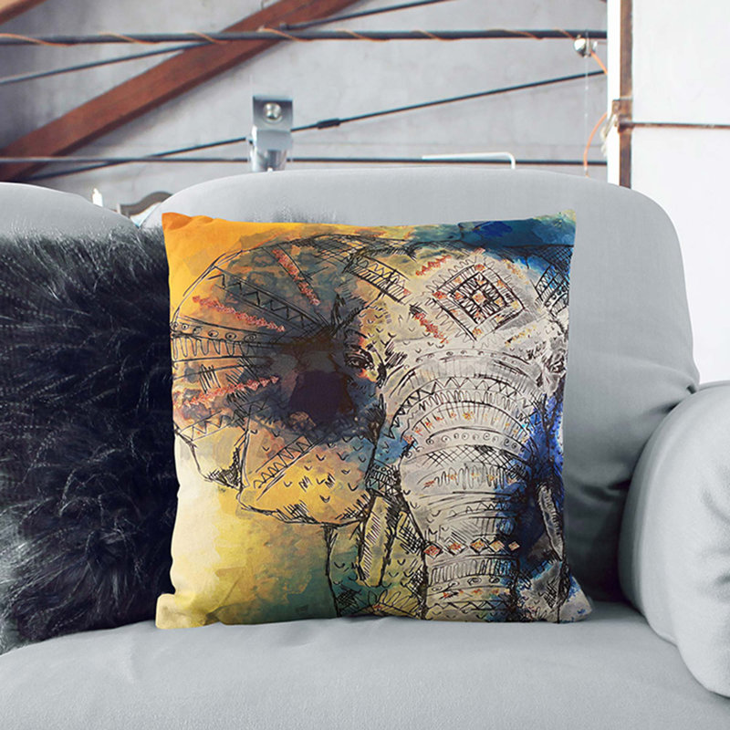 Indian Elephant Cushion with Filling, 55cm H x 55cm W x 20cm D, White