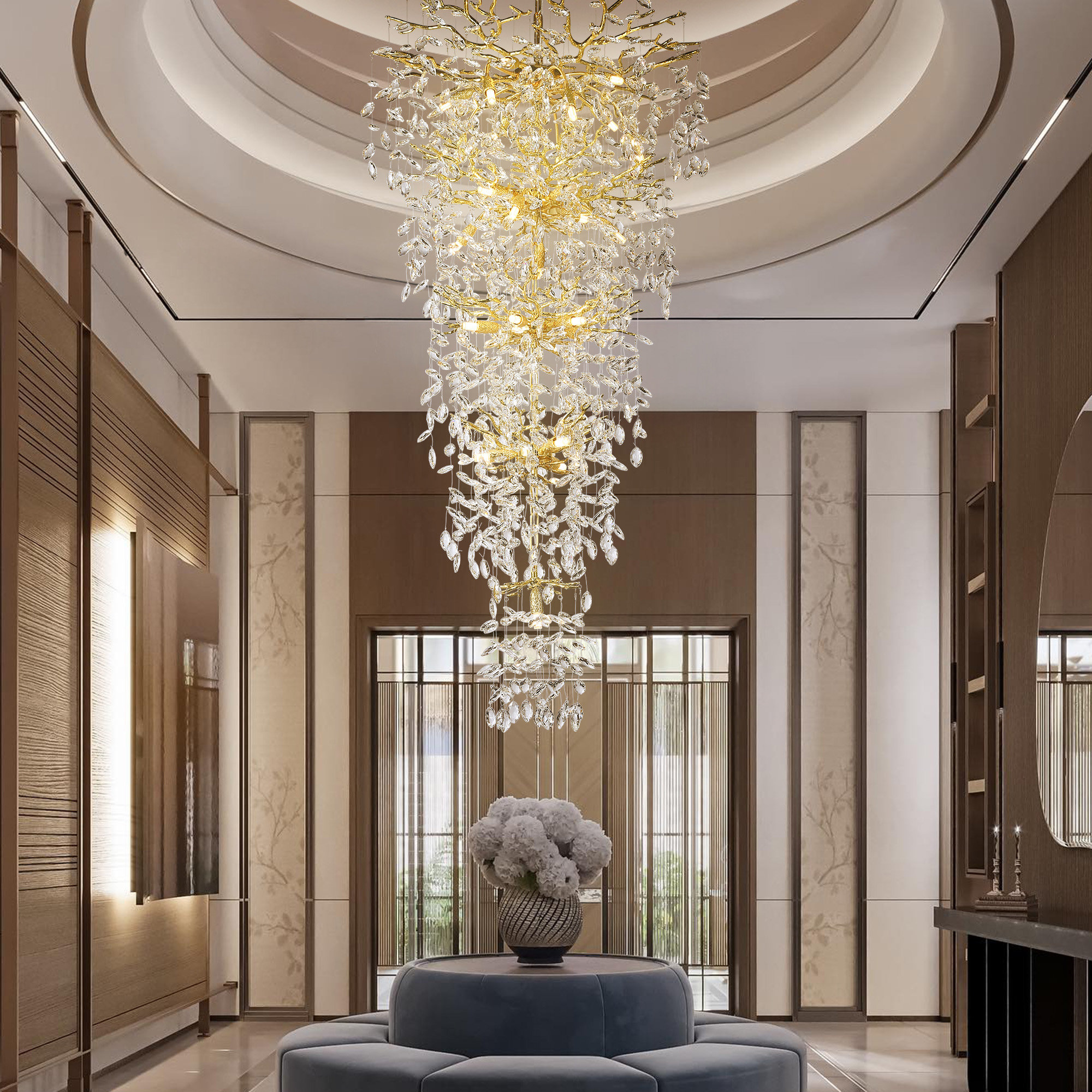 Light Crystal Dimmable LED Tiered Chandelier Rosdorf Park Finish: Gold, image size:2000x2000