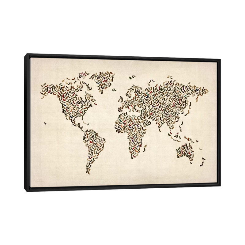 «Women Shoes (bottes) World Map» par Michael Thompsett, impression sur toile tendue, H 18 po x l 26 po x P 1,5 po