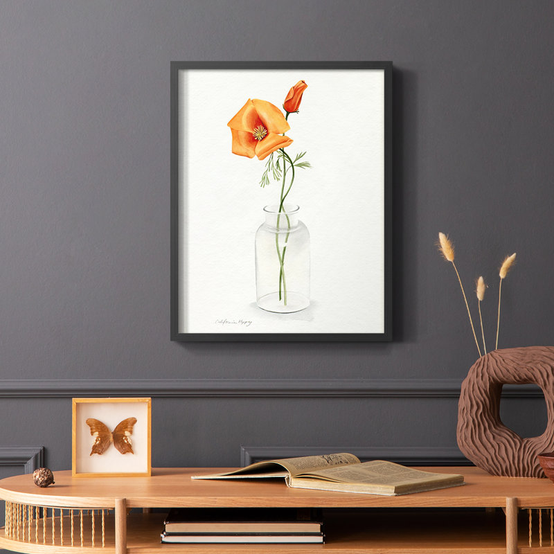 «California Poppy Vase I», reproduction encadrée - bois massif, H 14 po x l 11 po, Noir