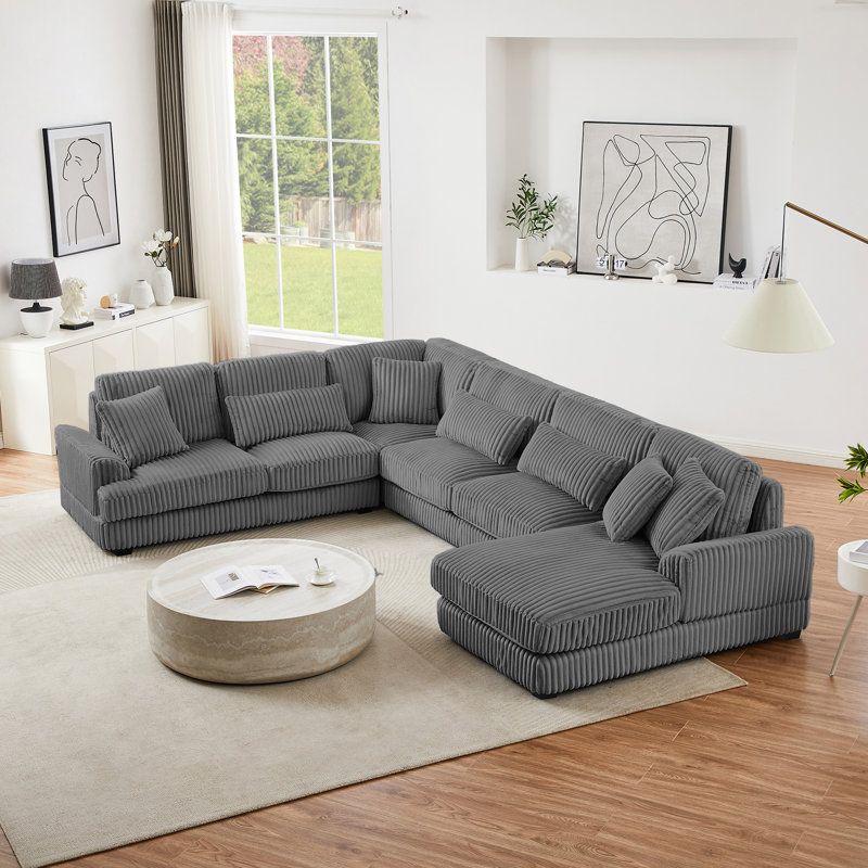 129" Oversized Sectional Sofa U-shaped Sofa Couch Modern Sofa Upholstered in Soft Corduroy with a Chaise Lounge for Living Room, Dark Gray