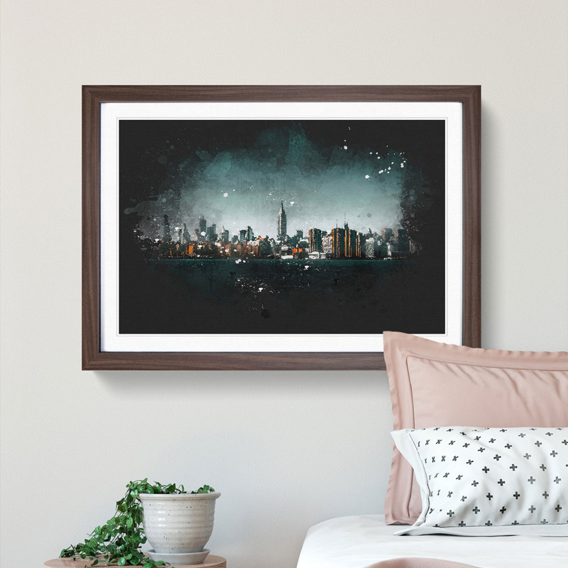New York City View - Picture Frame Graphic Art Print, 62cm H x 87cm W x 2cm D, Walnut Framed