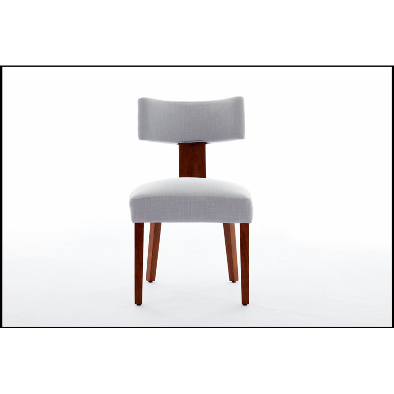 Ensemble de 2 chaises de salle à manger sans accoudoirs modernes avec dossier incurvé, revêtement en tissu de lin et pieds en bois massif pour plus de confort et de style