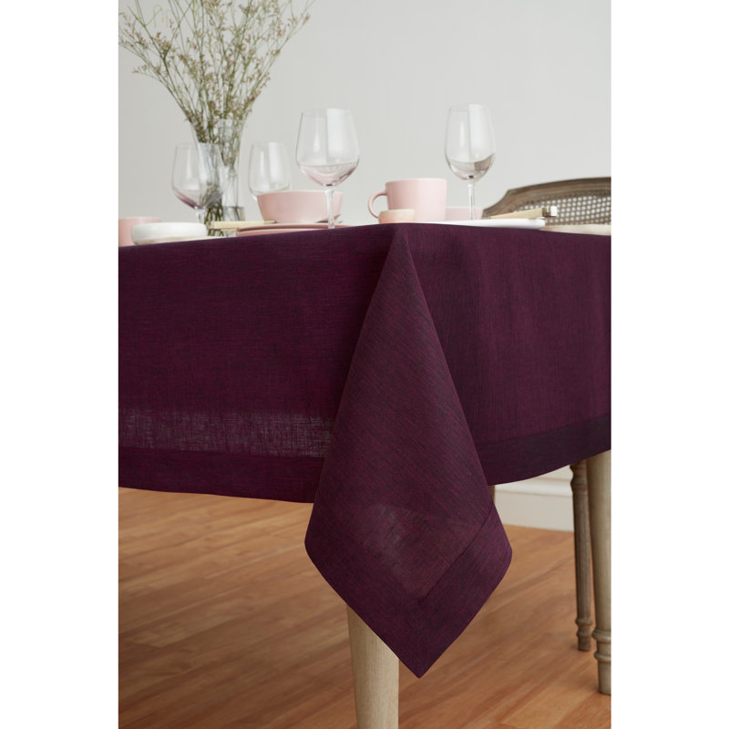 100% Pure Linen Tablecloth - Athena, Chambray Burgundy, 120" x 60"