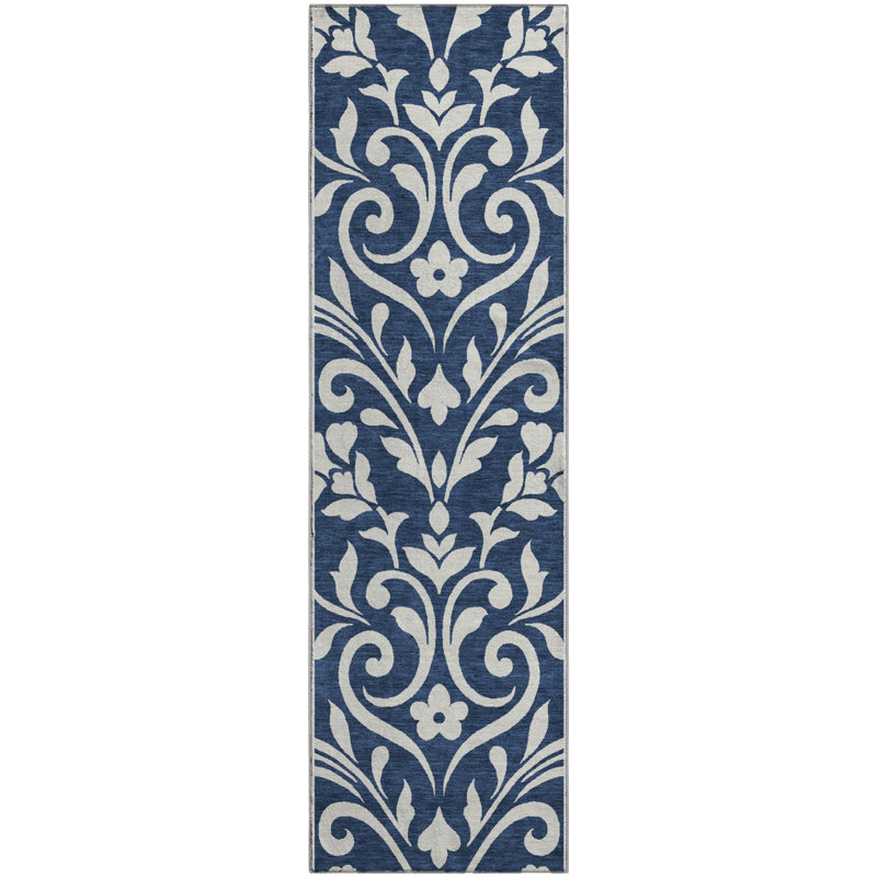 Premium Machine Washable Prisco Navy Rug, Runner 2'3" x 7'6"