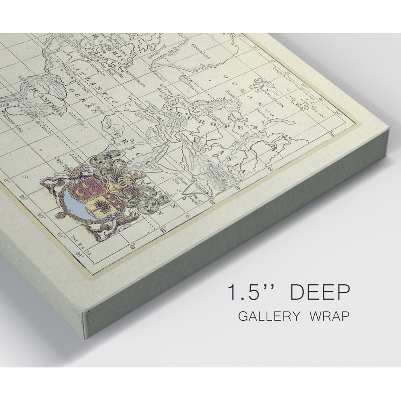 «Antique Map of the World», reproduction d'art sur toile, H 27 po x l 18 po x P 1 po