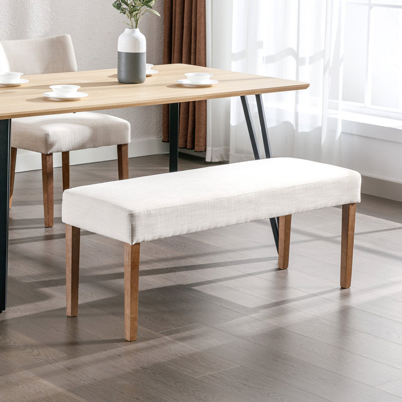Pearisburg 45" Wood Bench Farmhouse Linen Upholstered Dining Bench Long Dining Room Bench, Beige/Brown