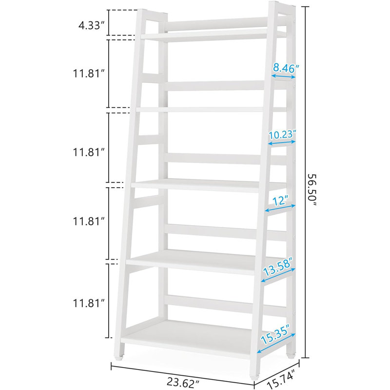 Ladder Bookcase 5-Tier Bookshelf, White