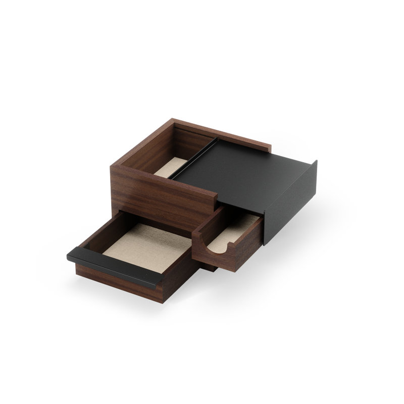 Umbra Stowit Jewelry Box - Modern Keepsake Storage Organizer, Black/Walnut, Black