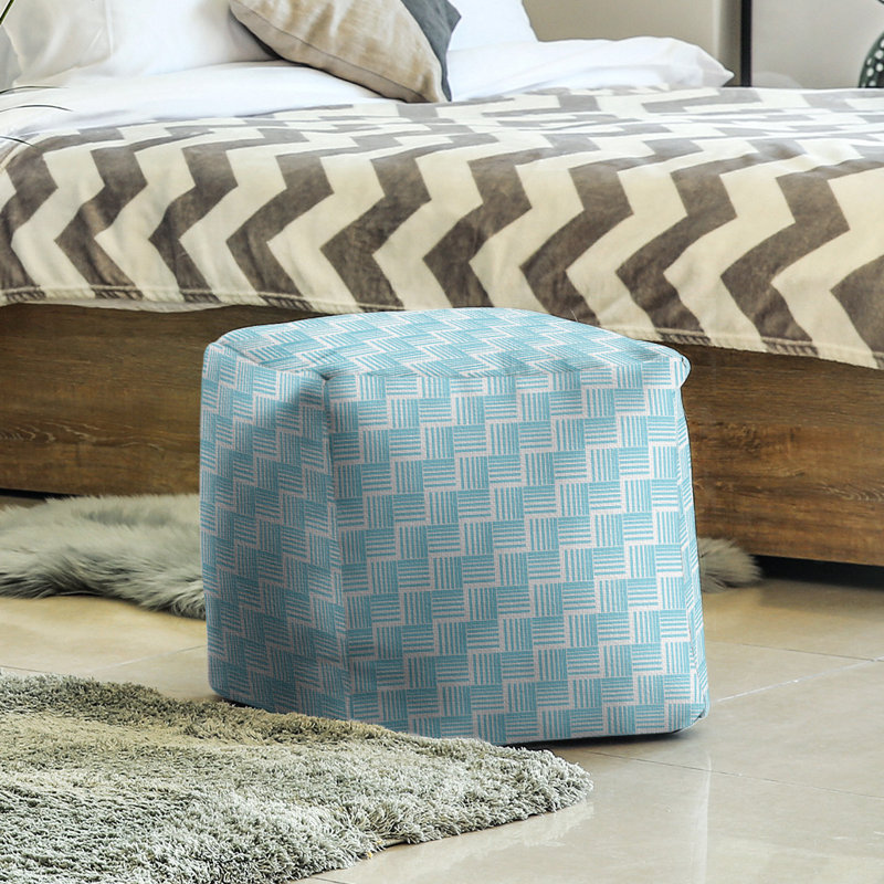 Repose-pieds cubique à rayures classic basketweave, Bleu sarcelle/Gris