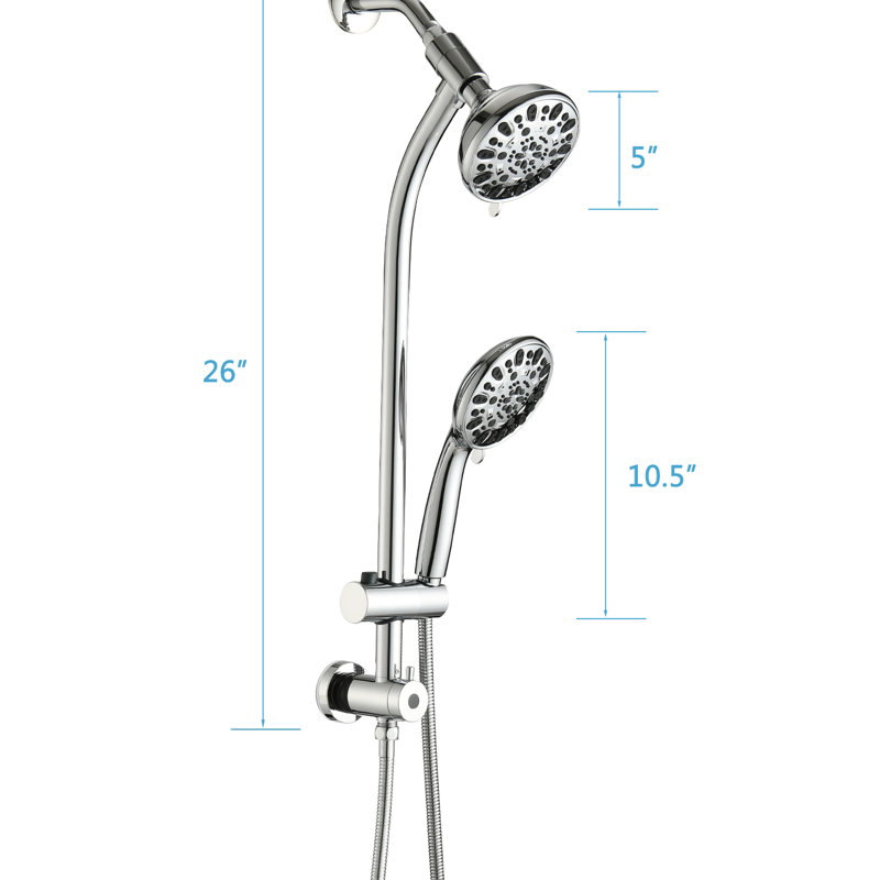 Douche de pluie 5 pouces et 7 jets avec glissière de 26 po, installation facile, réglable en angle, buses, débit stable de 18 gallons par minute, commande manuelle