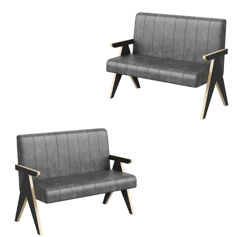 Banc de salle à manger rétro et minimaliste pour deux, Similicuir gris