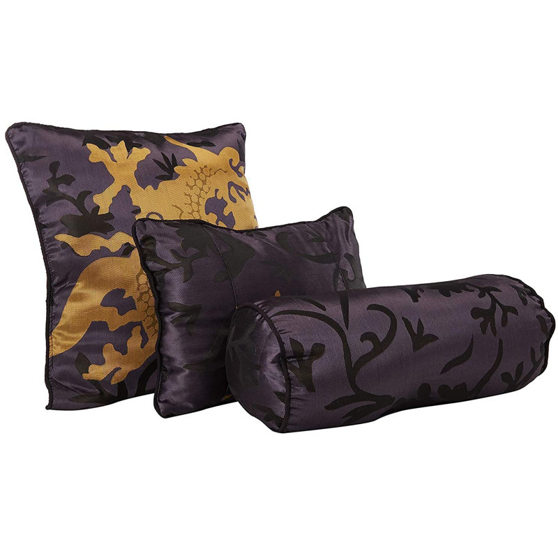 7-Piece Palace Dragon Black Gold Red Jacquard Comforter Set, California King Comforter + 2 King Shams