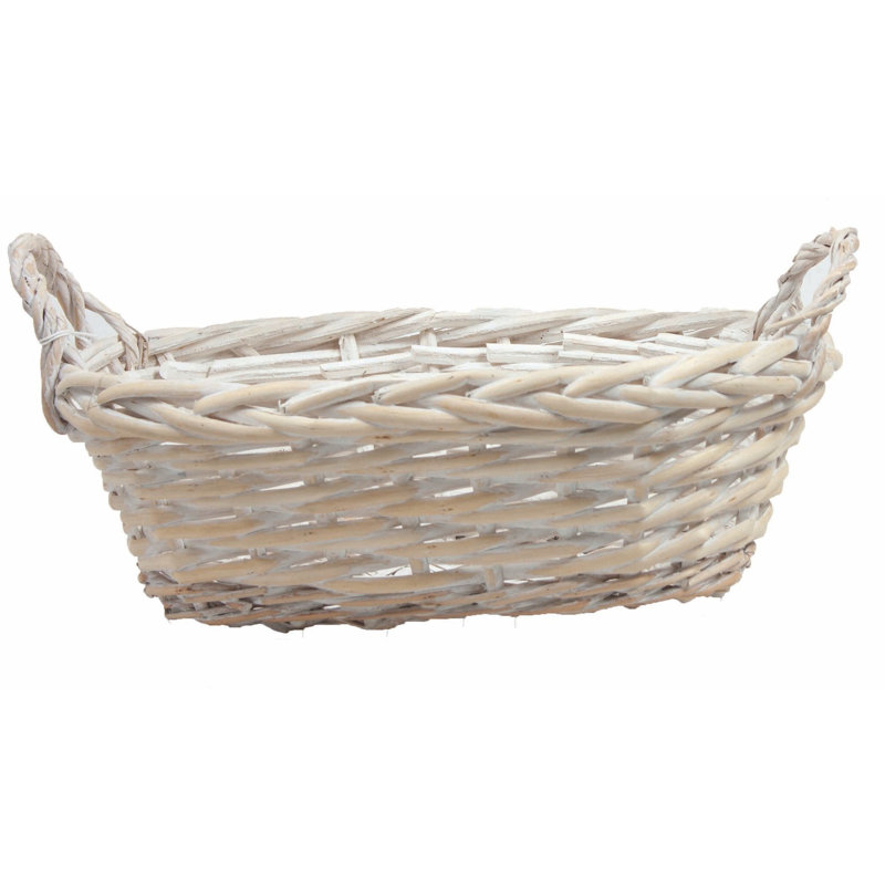 Panier en saule blanc avec poignées, H 14 po x l 8,50 po x P 8,50 po