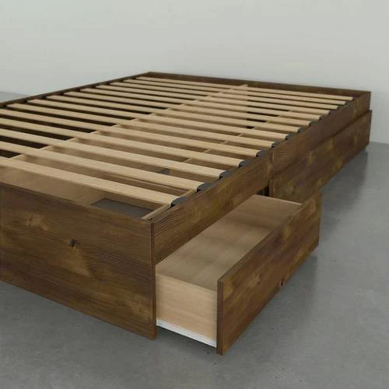 Lit en bois avec rangement (noir), Simple, Truffe