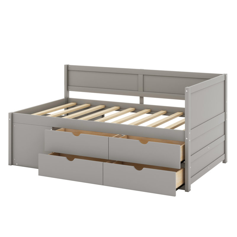 Lit de jour avec tiroirs et tablettes, Gris
