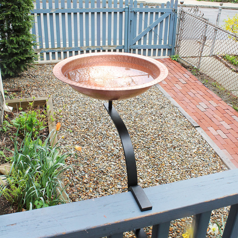 Hammered Solid Copper Birdbath with Rail Mount Bracket