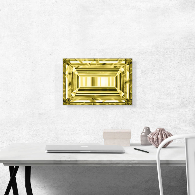 «Yellow Emerald Cut Diamond Jewel» - reproduction d'art graphique sur toile tendue, H 12 po x l 18 po x 1,5 po