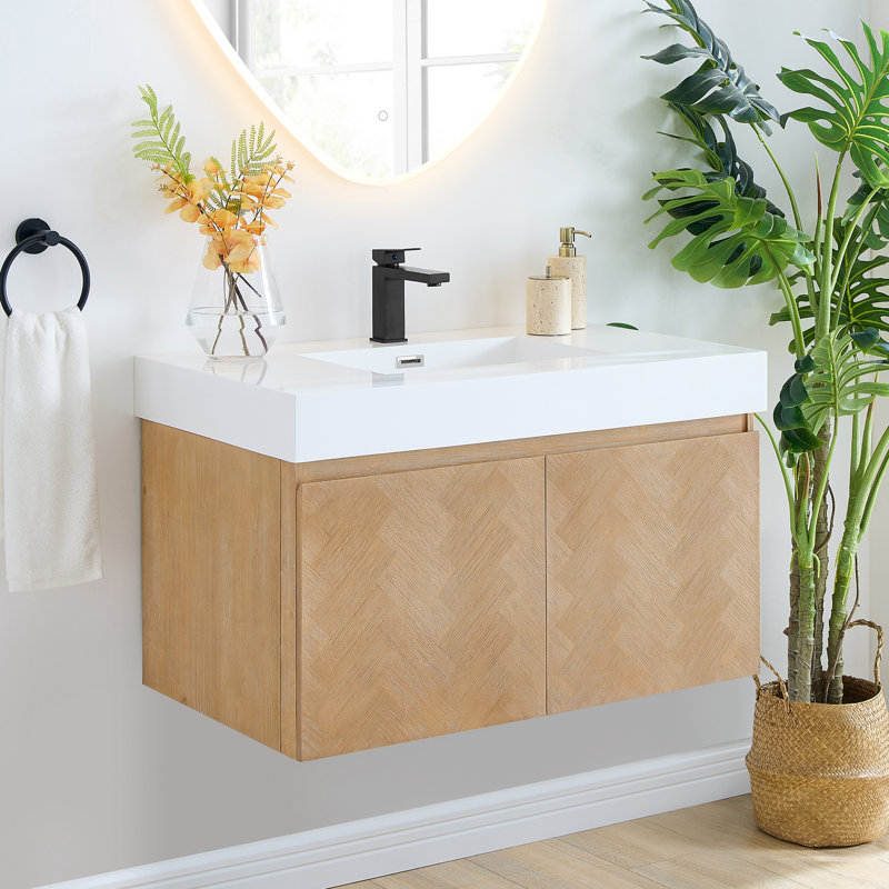 Siena 36" Wall-mounted Single Bathroom Vanity with White Artificial Drop-in Sink without Mirror