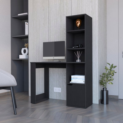 Spacious Computer Desk with 4-Tier Bookcase and 1-Door Cabinet for Organized Work and Storage, Finish