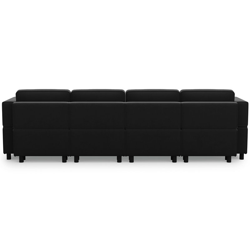 Upholstered Modular Sofa Sectional With Ottoman, Black Velvet