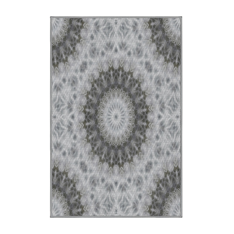 Tapis gris/blanc tissé à la machine, Rectangle 8 pi x 12 pi