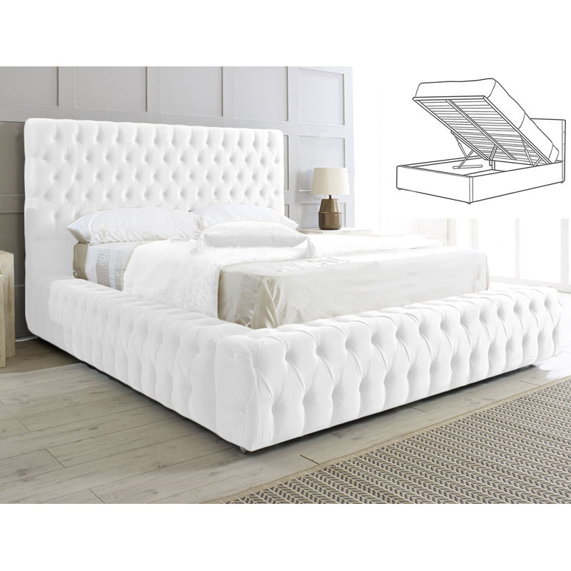 Elite Elegance Ambassador Ottoman Storage Bed - Premium Upholstered Velvet Bed Frame with Tall Headboard, Super King (6')