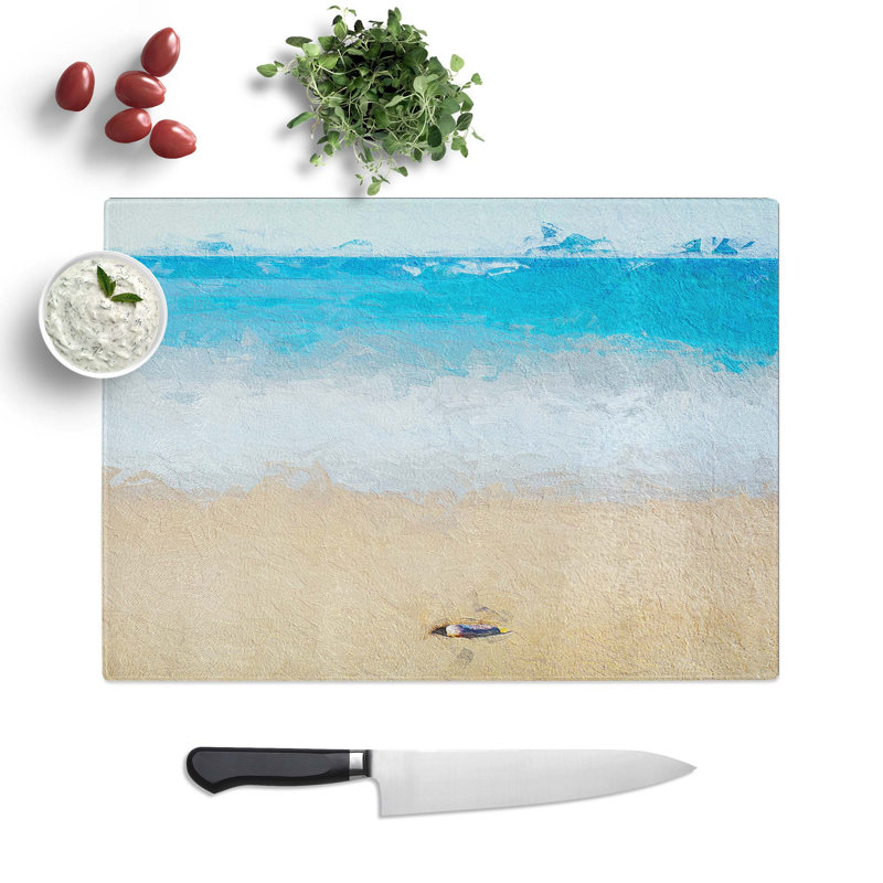 Tempered Glass Stone upon a Beach in Spain Chopping Board, 39 cm W x 28.5 cm L