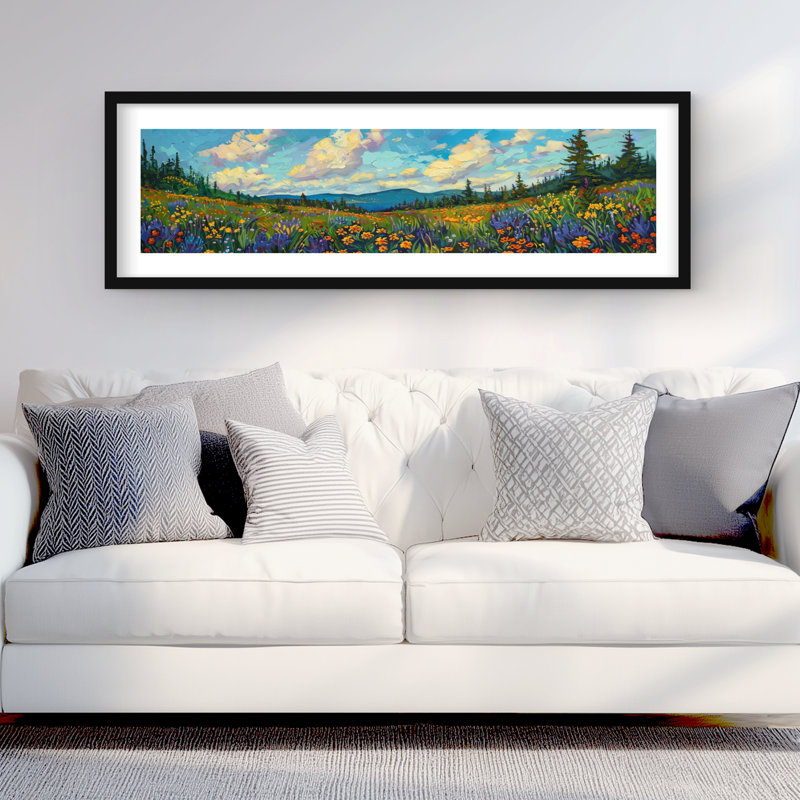 Champ de fleurs - reproduction matte encadrée beige pour la décoration intérieure