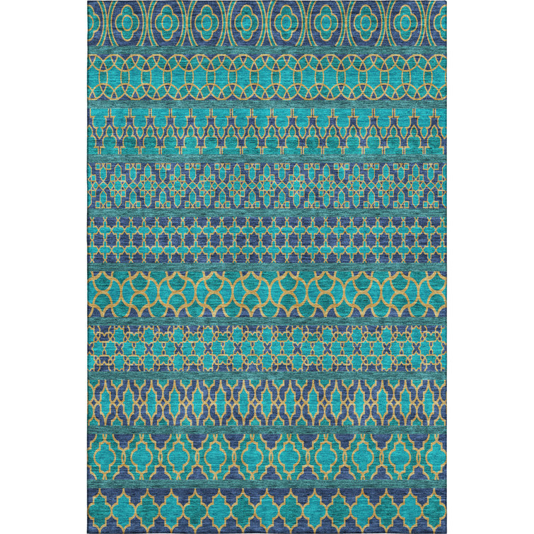 Premium Machine Washable Prisco Teal Rug