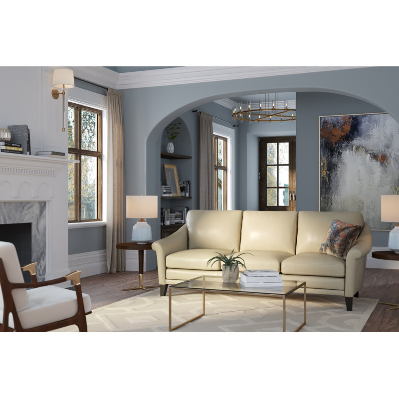 Genuine Leather 61'' Rolled Arm Loveseat, Beige Genuine Leather, 3