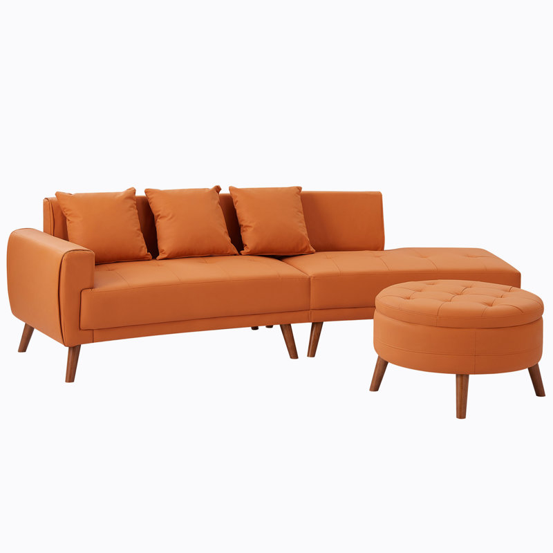 Canapé modulaire 2 pièces avec repose-pieds, Similicuir orange