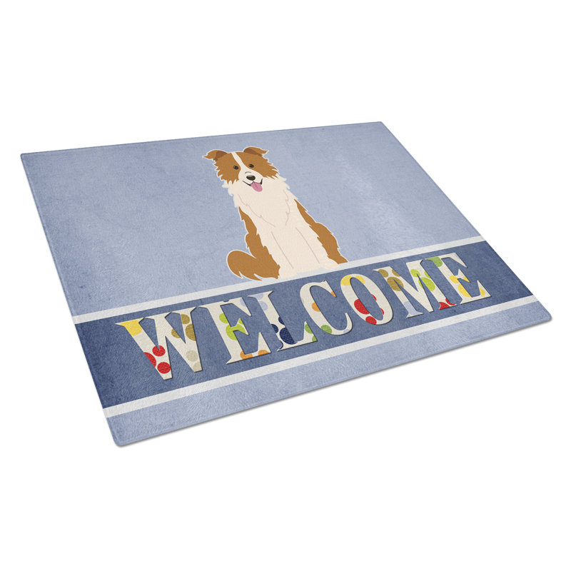 Planche à découper en verre à collies en verre trésors caroline Welcome Dog, Rouge / Blanc