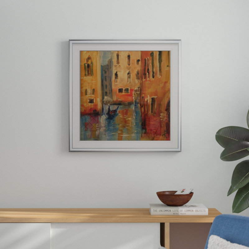 « venice ii », peinture, H 28 po x l 28 po x P 1,5 po, Cadre argenté