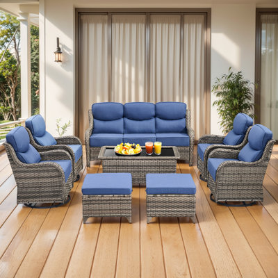 Ensemble de meubles de patio 8 pièces avec chaises pivotantes, coussins ultra-moelleux de 6 pouces et tissu en oléfine résistant à l'eau