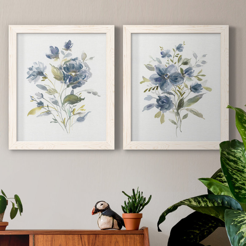 Linen Botanical I - ensemble de 2 reproductions, Pas de tapis, Toile avec cadre blanc, H 20 po x l 17 po x P 1 po