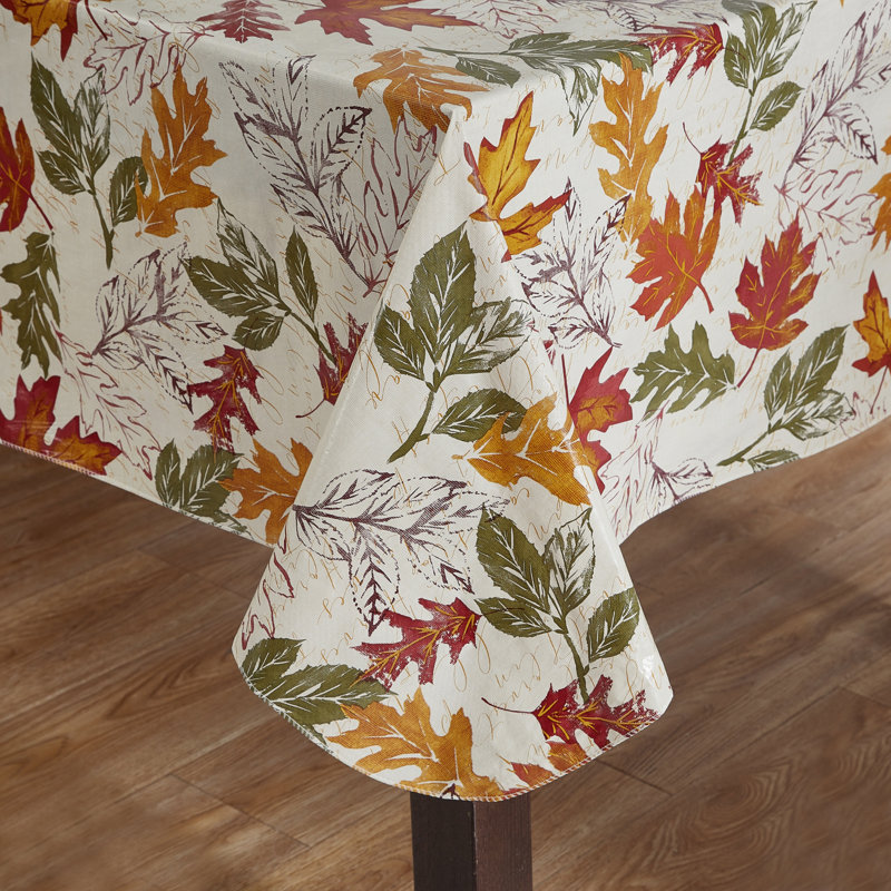 Vintage Leaves Floral Thanksgiving Plastic / Vinyl Tablecloth, 120" x 60"