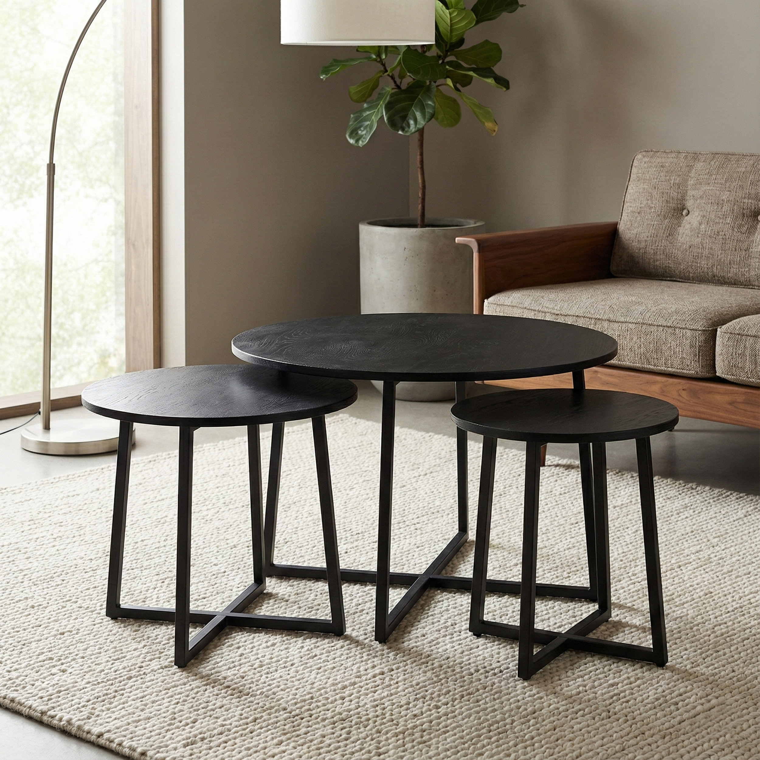 Runit Table Latitude Run® Terrain Set of 3 Round Nesting Tables - Black | Wayfair