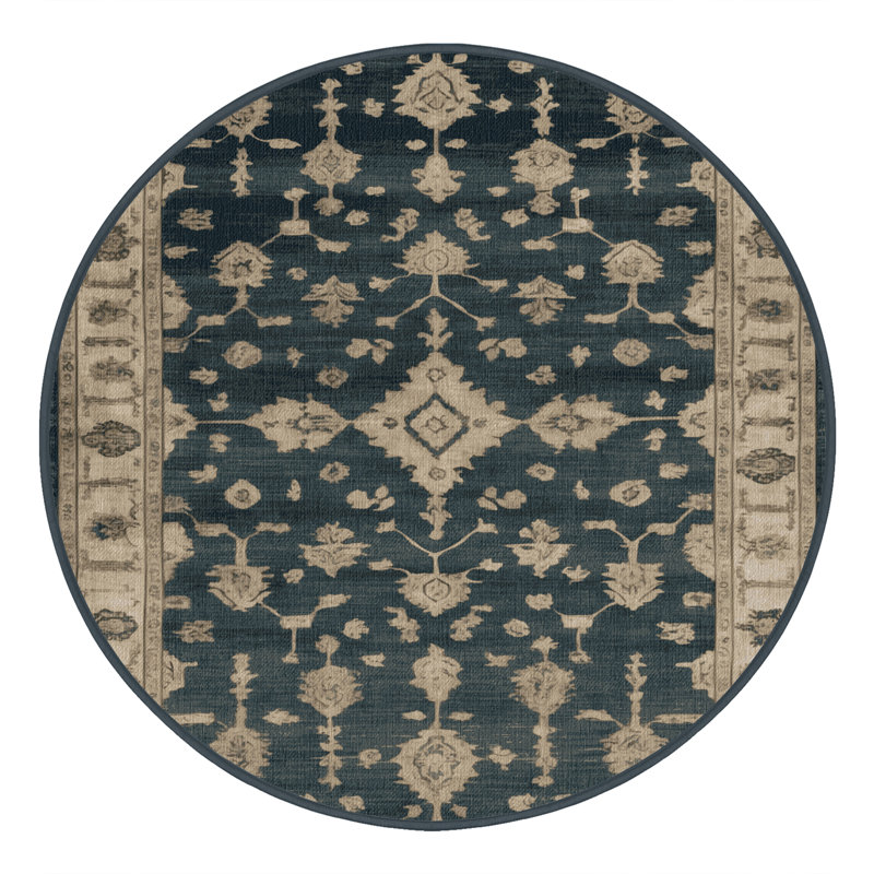 Machine Washable Overdyed Black Area Rug, Round 5'