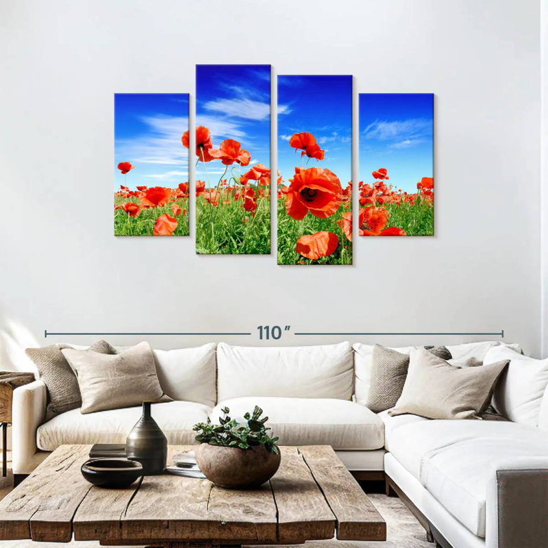 Coquelicots Harnek lors d'une journée ensoleillée, H 48 po x l 75 po