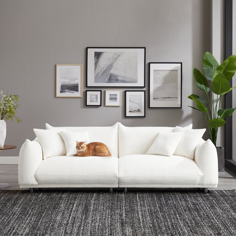 Arnya Upholstered Sofa with Round Arms, Cream White Boucle, 29" H x 88.9" W x 37" D, 3