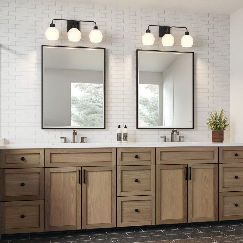 Tanner Dimmable Vanity Light, Matte Black, White, 3-Light