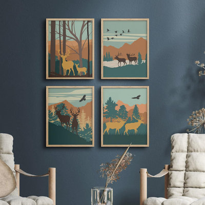 " Mountain Deer Forest " 4 - Pieces