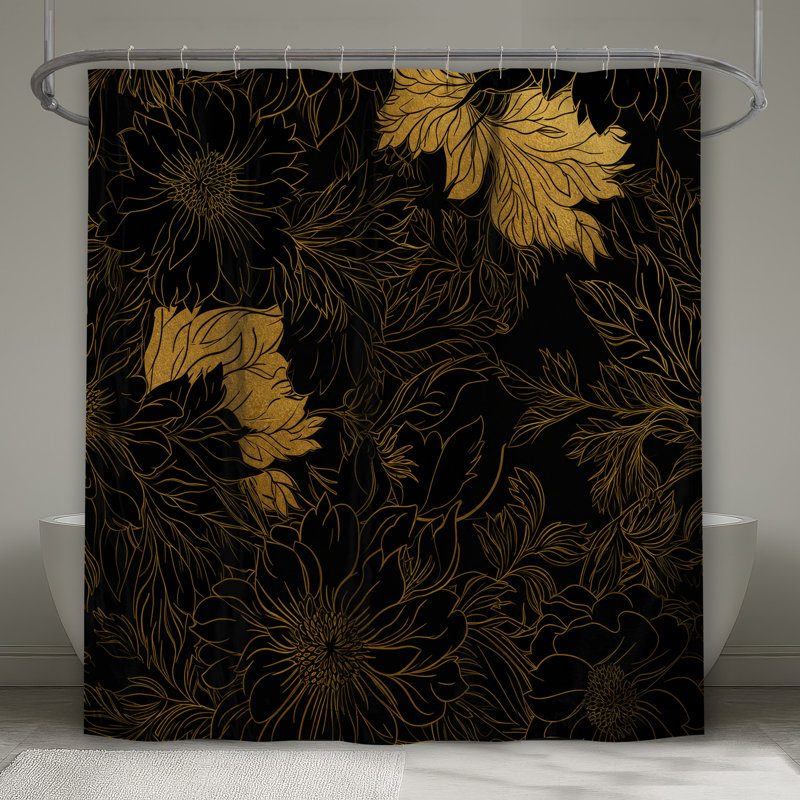 Rideaux de douche dorés à motif floral extra long, L 70 po x H 84 po