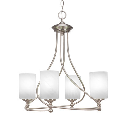Capri 4 Light Uplight Chandelier Shown In Brushed Nickel Finish With 4" White Marble Glass